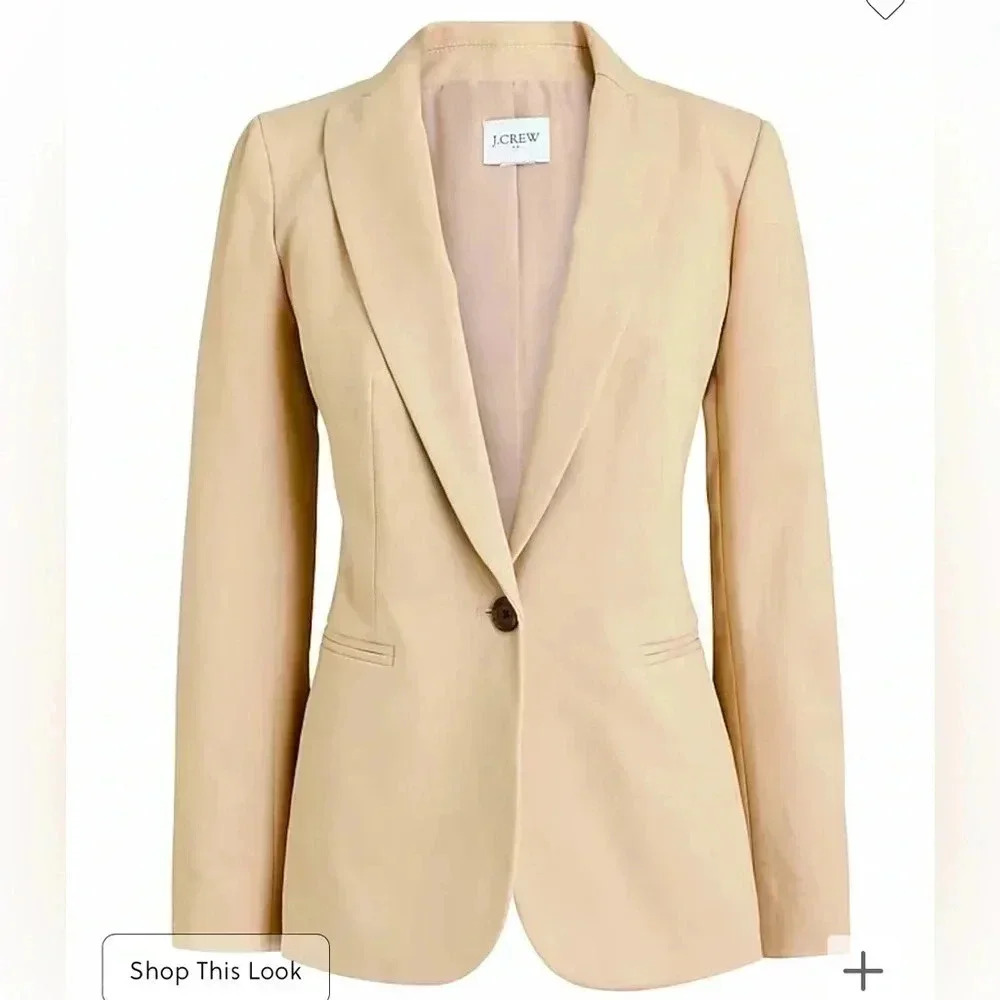 J Crew Khaki Blazer Beige One Button NWT Cream Beige Size 12 Single Breast Chino - Picture 1 of 15